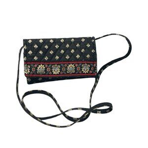 Vera Bradley Billfold Style Crossbody Purse - Retired Classic Black/Floral